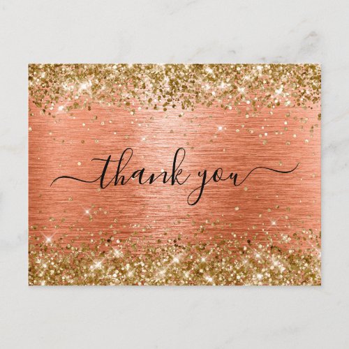 Gold Glitter Orange Coral Foil Birthday Thank You Postcard