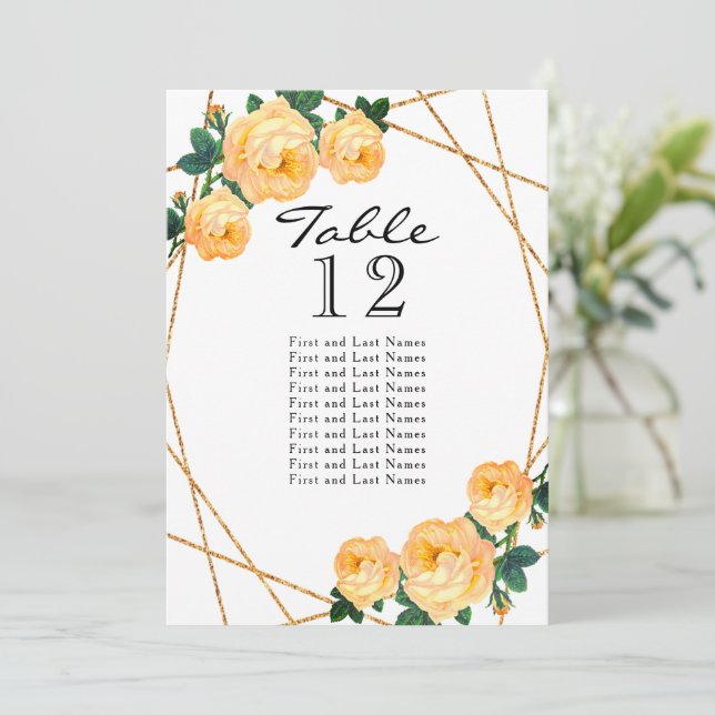 Gold Glitter Orange Floral Geo Table No Seating Announcement (Standing Front)
