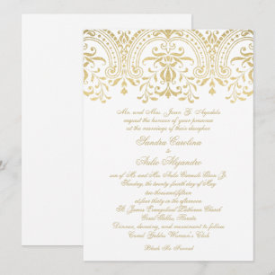 Gold Glitter Ornate Scroll Wedding Invitation