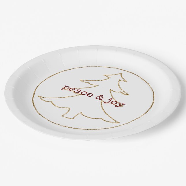 Gold Glitter Outline Christmas Tree Paper Plates (Angled)