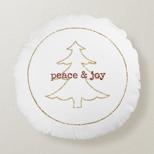 Gold Glitter Outline Christmas Tree Round Pillow