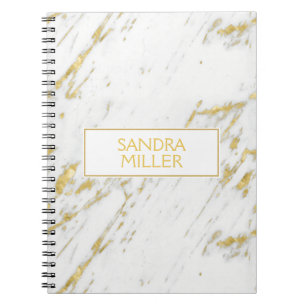 Gold Glitter Over White Marble Texture Notebook