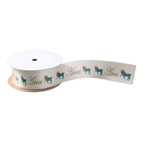 Gold  Glitter Painted Aries  Gold Name Satin Ribbon