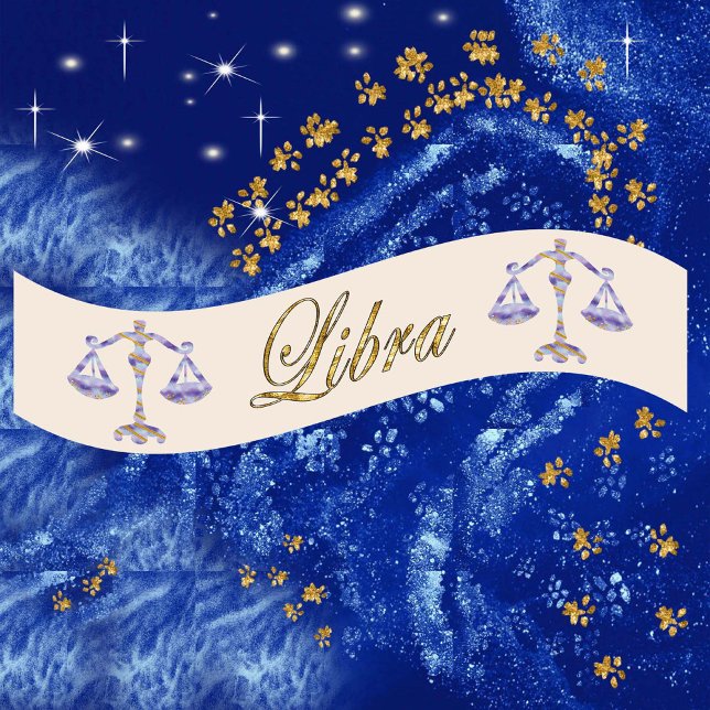 Gold & Glitter Painted Libra & Gold Name Satin Ribbon (Creator Uploaded)