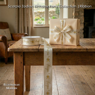 Gold & Glitter Painted Scorpio & Gold Name Satin Ribbon