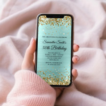 Gold Glitter Pale Turquoise Foil 50th Birthday