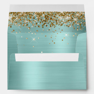 Gold Glitter Pale Turquoise Foil Envelope