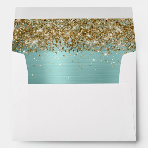 Gold Glitter Pale Turquoise Ombre Foil Inside Envelope