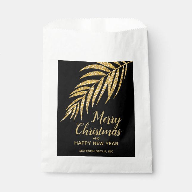 Gold Glitter Palm Christmas Holiday Favor Bag (Front)