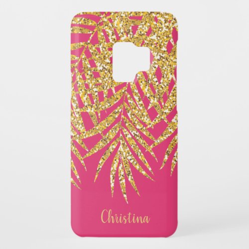 Gold Glitter Palm Fronds Name Personalized Pink Case_Mate Samsung Galaxy S9 Case