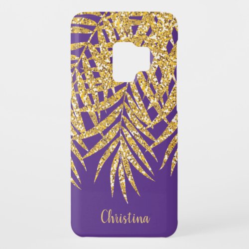 Gold Glitter Palm Fronds Name Personalized Purple Case_Mate Samsung Galaxy S9 Case
