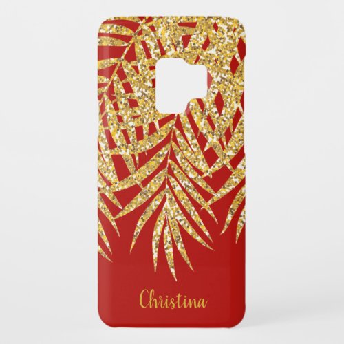Gold Glitter Palm Fronds Name Personalized Red Case_Mate Samsung Galaxy S9 Case