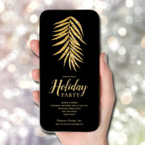 Gold Glitter Palm on Black Christmas Holiday Invitation