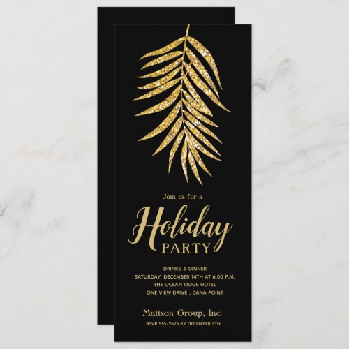 Gold Glitter Palm on Black Christmas Party Invitation