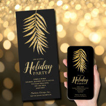 Gold Glitter Palm on Black Christmas Party Invitation