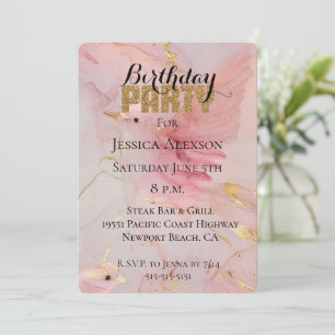 Gold Glitter Party Blush Pink Birds Birthday Invitation