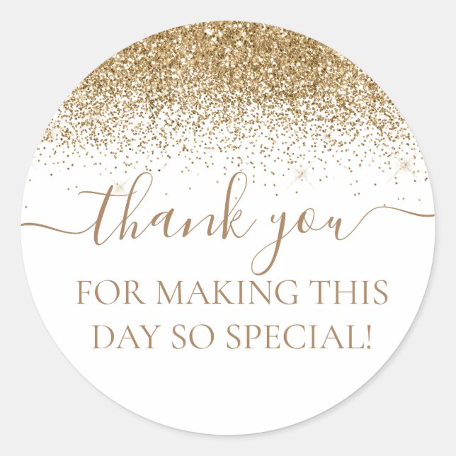 Gold Glitter Party Favor Thank You Classic Round Sticker (Front)