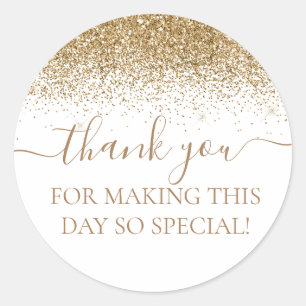 Gold Glitter Party Favor Thank You Classic Round Sticker