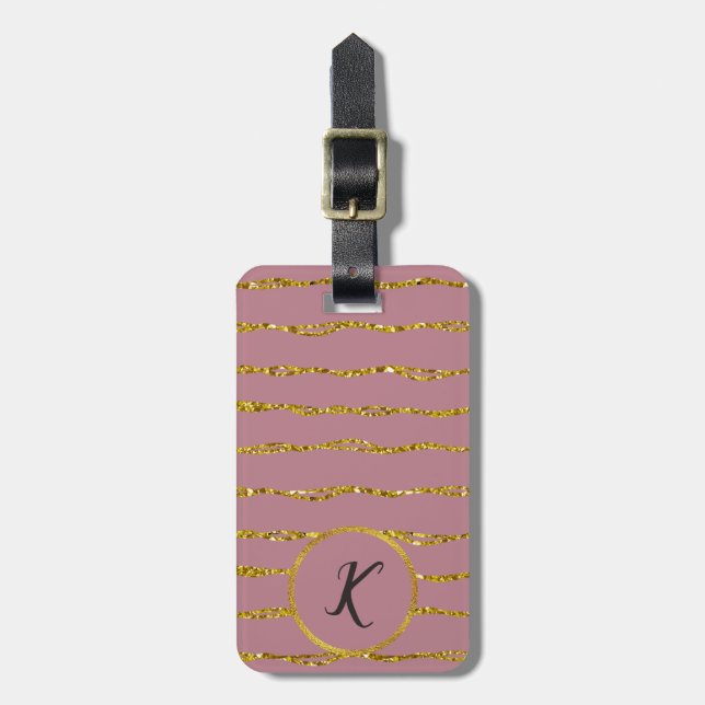 Gold Glitter Pattern and Blush Pink Luggage Tag (Front Vertical)