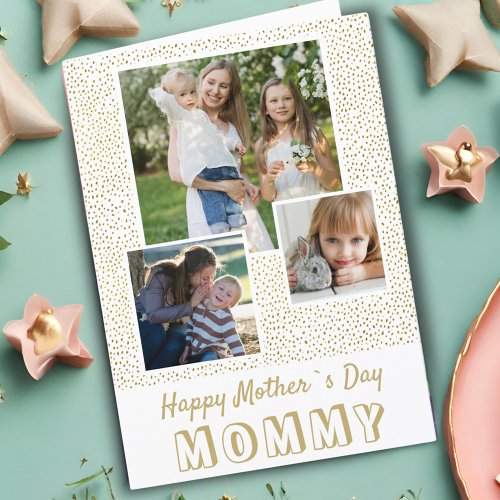 Gold Glitter Pattern Happy Mothers Day 3 Photo  Card
