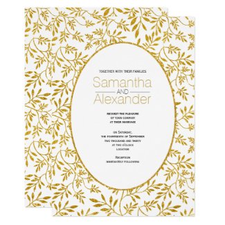 Gold glitter pattern of leaves rectangular wedding invitation