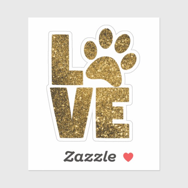 Gold Glitter Paw Love Sticker (Sheet)