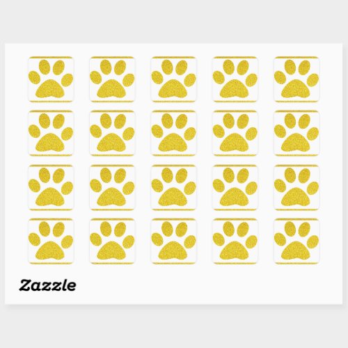 Gold Glitter Paw Prints White Cute Elegant Holiday Square Sticker