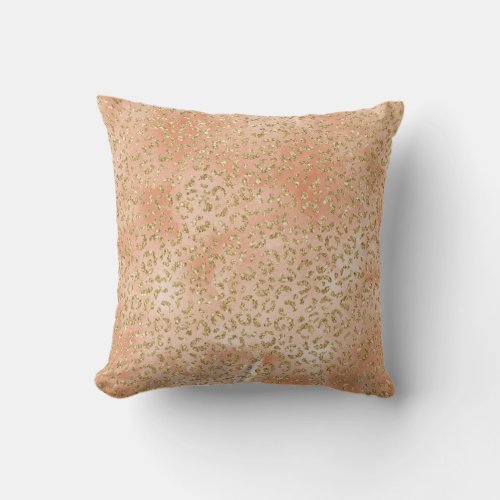 Gold Glitter Peach Rose Leopard Print     Throw Pillow