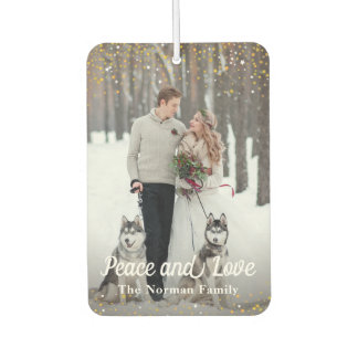 Gold Glitter Personalized 2 Photo Peace and Love Air Freshener