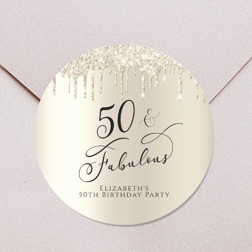 Gold Glitter Personalized 50th Birthday Classic Round Sticker
