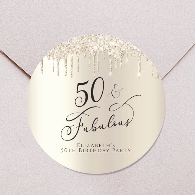 Gold Glitter Personalized 50th Birthday Classic Round Sticker (Creator Uploaded)