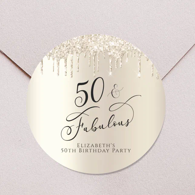 Gold Glitter Personalized 50th Birthday Classic Round Sticker | Zazzle