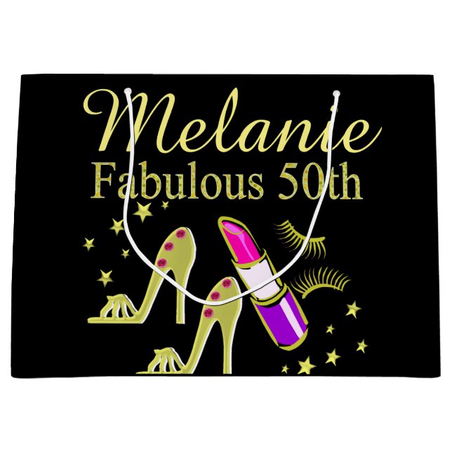 GOLD GLITTER PERSONALIZED 50TH BIRTHDAY GIFT BAG (Front)