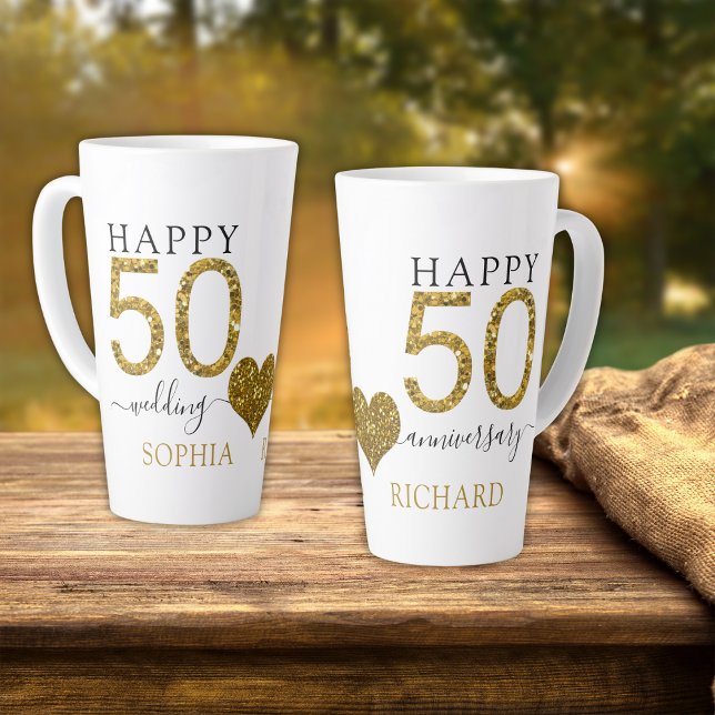 Gold Glitter Personalized 50th Wedding Anniversary Latte Mug (Gold Glitter Personalized 50th Wedding Anniversary Latte Mug golden anniversary Parents gifts)