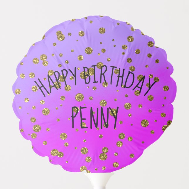 Gold Glitter Personalized Birthday Balloon (Front)