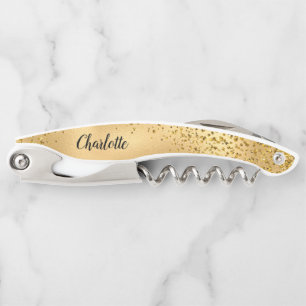 Gold Glitter Personalized Bridesmaid Corkscrew