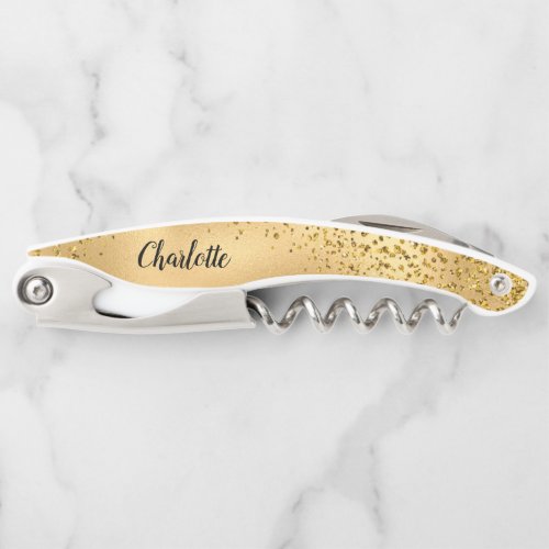 Gold Glitter Personalized Bridesmaid Corkscrew