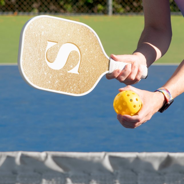 Gold Glitter Personalized Monogram Pickleball Paddle (Insitu)