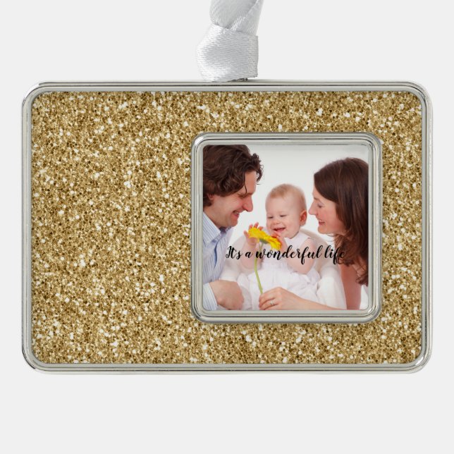 Gold Glitter Personalized Photo Christmas Ornament (Front)