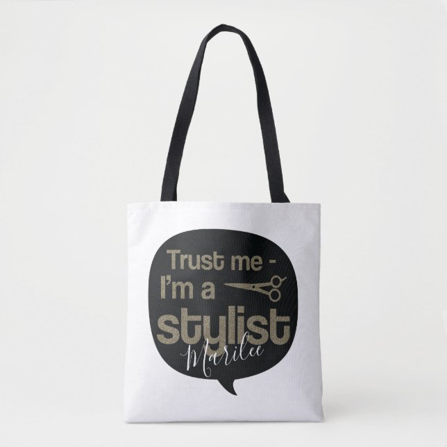 Gold Glitter  Personalized Stylist Tote Bag (Front)