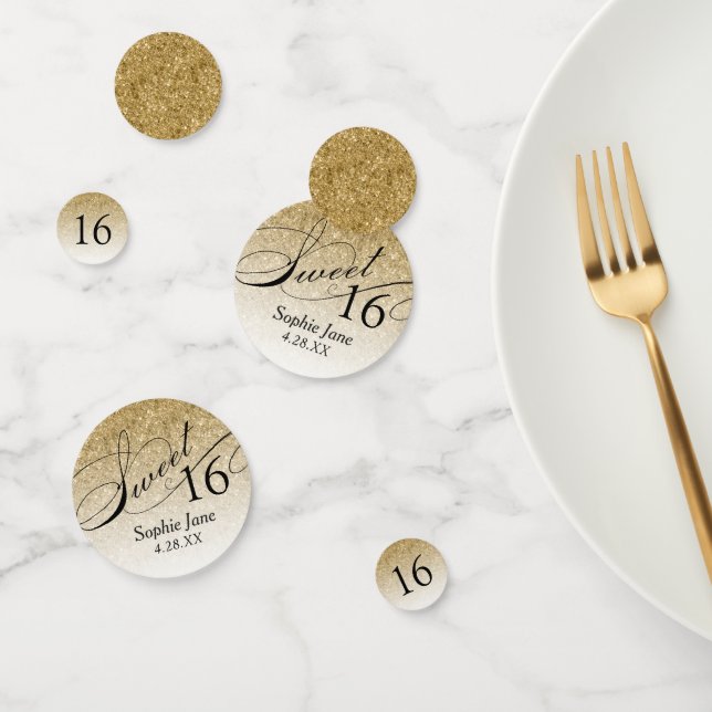 Gold Glitter Personalized Sweet 16 Confetti (Group)