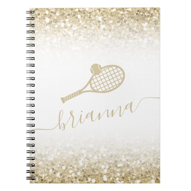 Gold Glitter Personalized Tennis Notebook (Front)