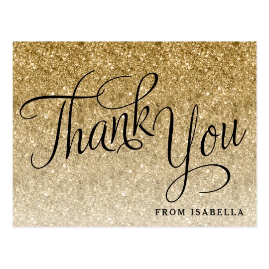 Gold Glitter Personalized Thank you Postcard | Zazzle.com