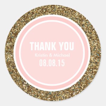 Gold Glitter & Petal Pink Thank You Label by Mintleafstudio at Zazzle