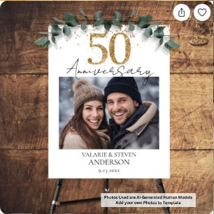 Gold Glitter photo 50th Wedding Anniversary Foam Board