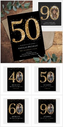 Gold Glitter Photo Adult Milestone Birthday Party