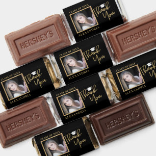 Gold Glitter Photo Black Graduation Thank You Hershey's Miniatures