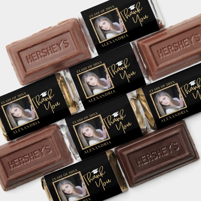 Gold Glitter Photo Black Graduation Thank You Hershey's Miniatures (Assorted)