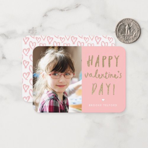 Gold Glitter Photo Classroom Happy Valentines Day Note Card