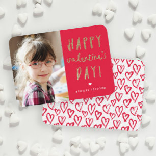 Gold Glitter Photo Classroom Happy Valentine’s Day Note Card